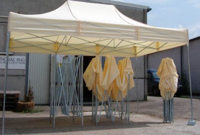 Express-Profi Pavillon - Faltzelt 2,70 x 4,0m , 51kg Stahl verzinkt , Farbe Natur (Beige)  geffnet / geschlossen 