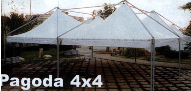 Pagoda 4,0x4,0m mit auenliegender Struktur und freitragend , Gesamtgrsse 8,20 x 8,20m  , Dachplane PVC  650g/qm (LKW-Planenstoff)