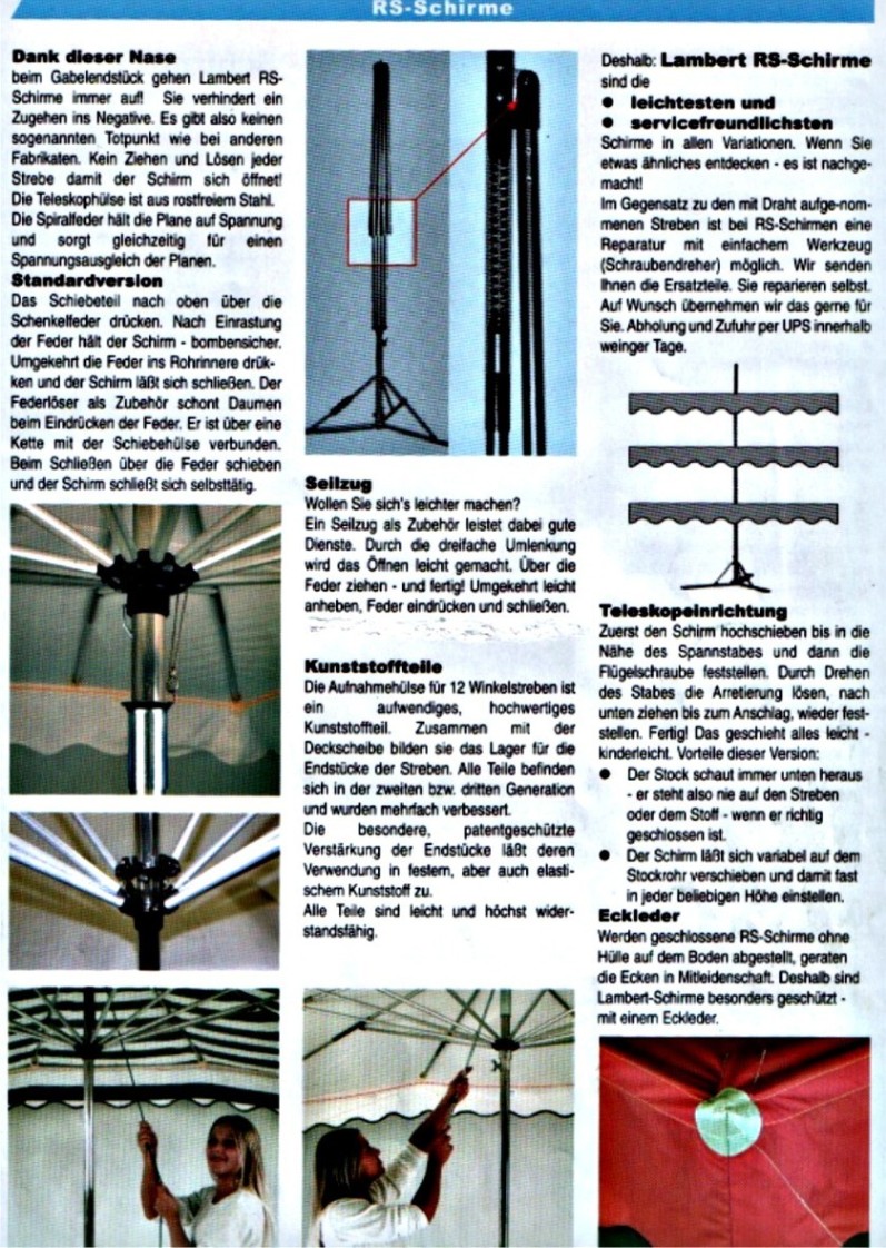 Lambert - Marktschirme  RS - SCHIRME von 2,5 x 2,5m bis 3,0 x 4,0m    ( Copyright bei : R-I-N-G Schirm -und Zeltsysteme - www.Profizelt.de )