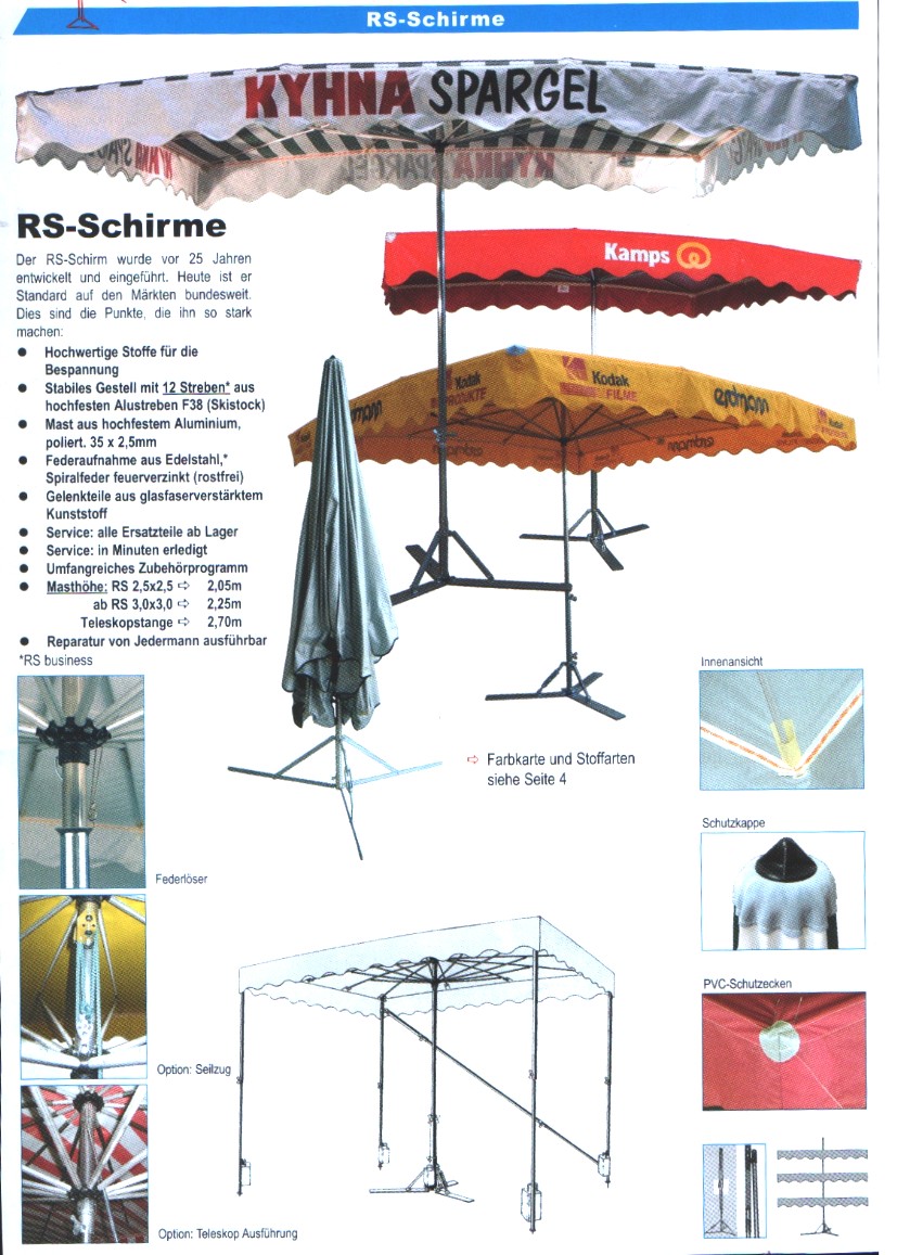 LAMBERT - Marktschirme  RS - SCHIRME  von 2,5 x 2,5m bis 3,0 x 4,0m  und  Einmaster - Zweimaster - Dreimaster STECKSYSTEME von 2,5 x 2,5m bis 12,0 x 5,0m      ( Copyright bei : R-I-N-G Schirm -und Zeltsysteme - www.Profizelt.de )